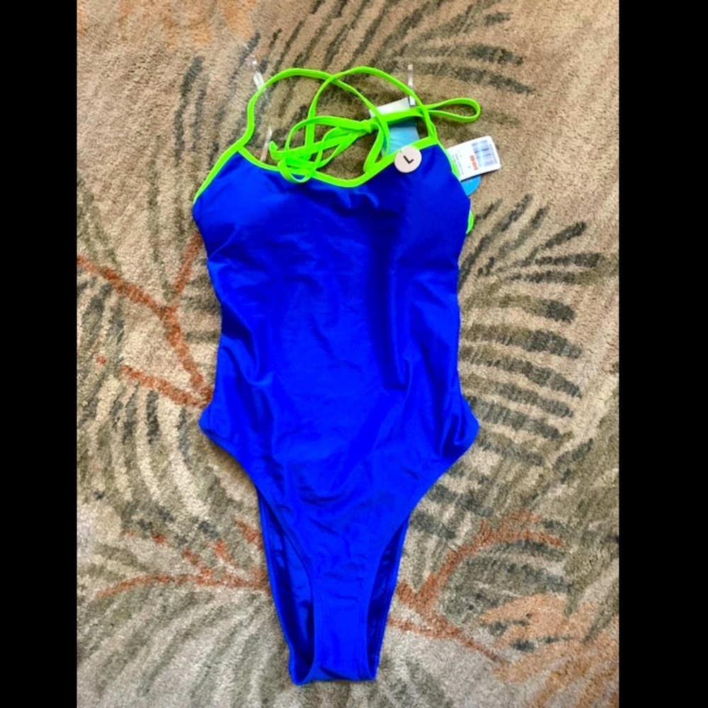 Women’s Size L One piece Swimsuit Blue and Neon Green